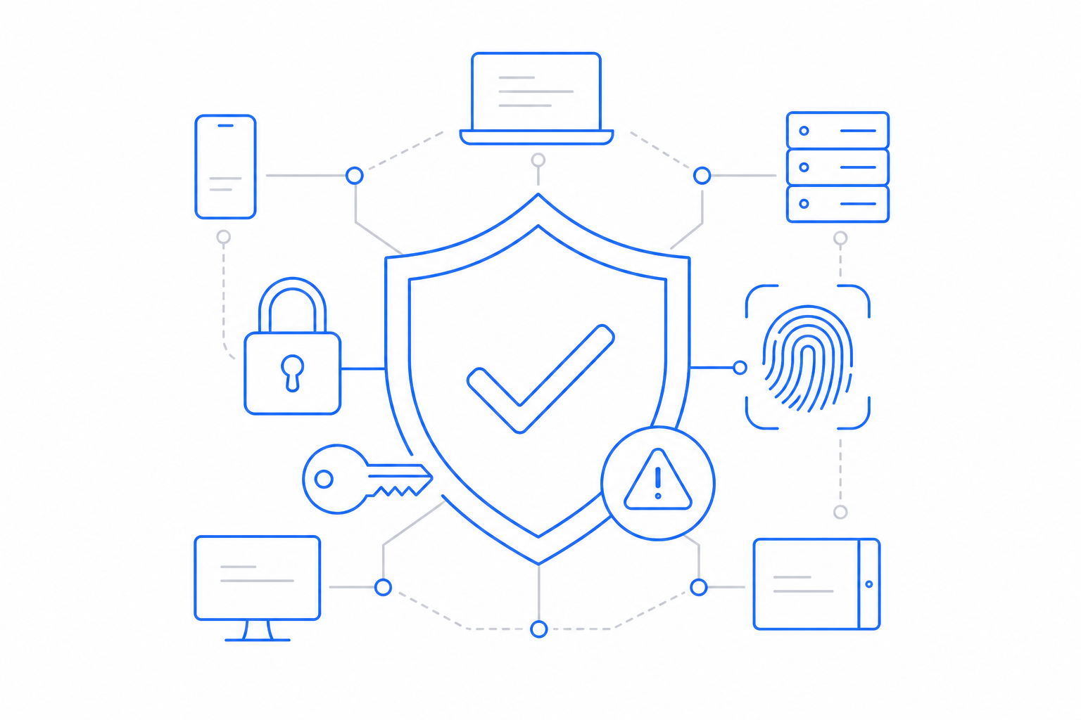 Cybersecurity illustration showing the core capabilities CloudIP provides for SMB cybersecurity.