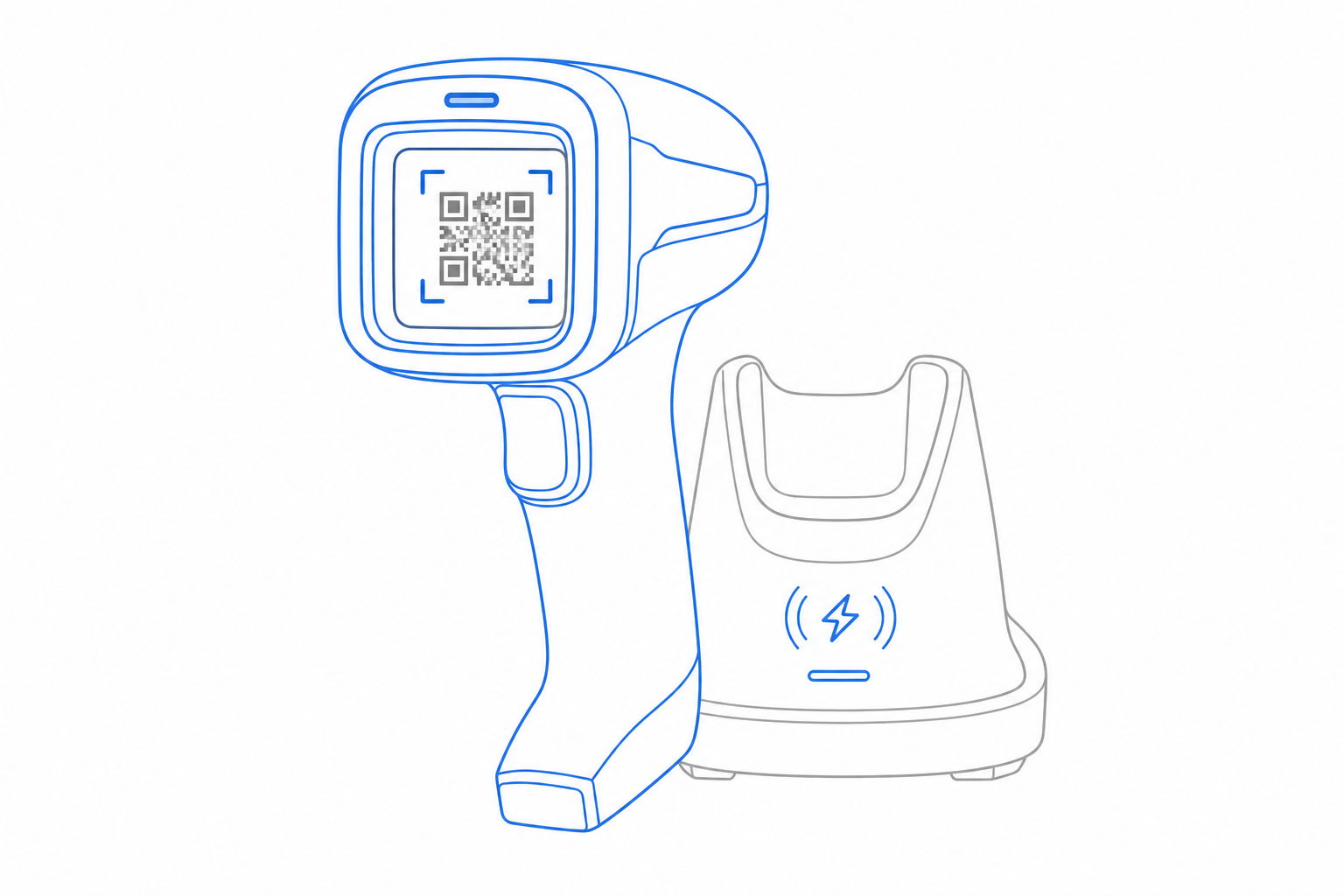 Handheld 2D / QR Scanner product illustration for the CloudIP warehouse hardware for smbs catalog.